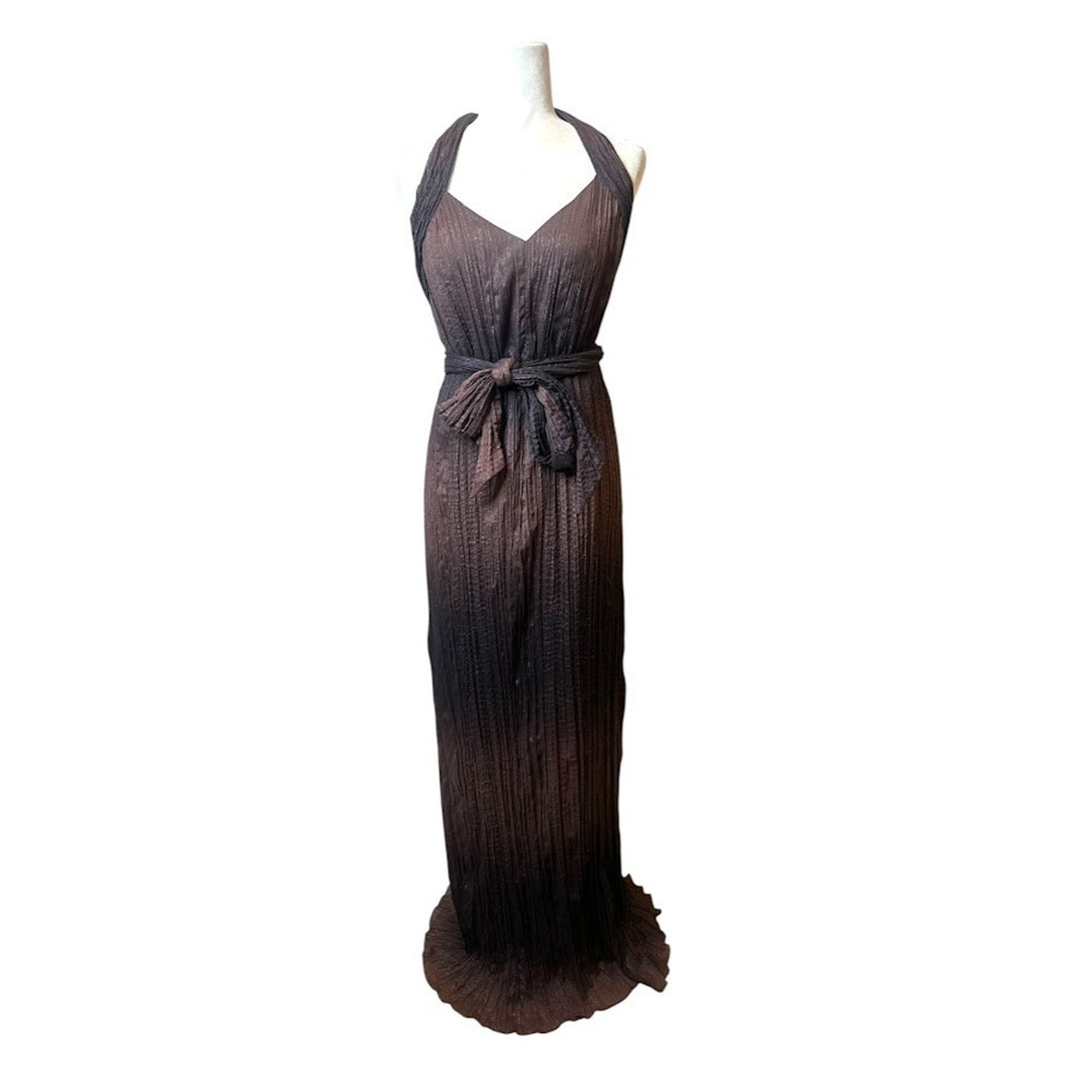 BCB Generation Halter Maxi Dress XS Brown Backless Hoco Sparkle Belted Ombre